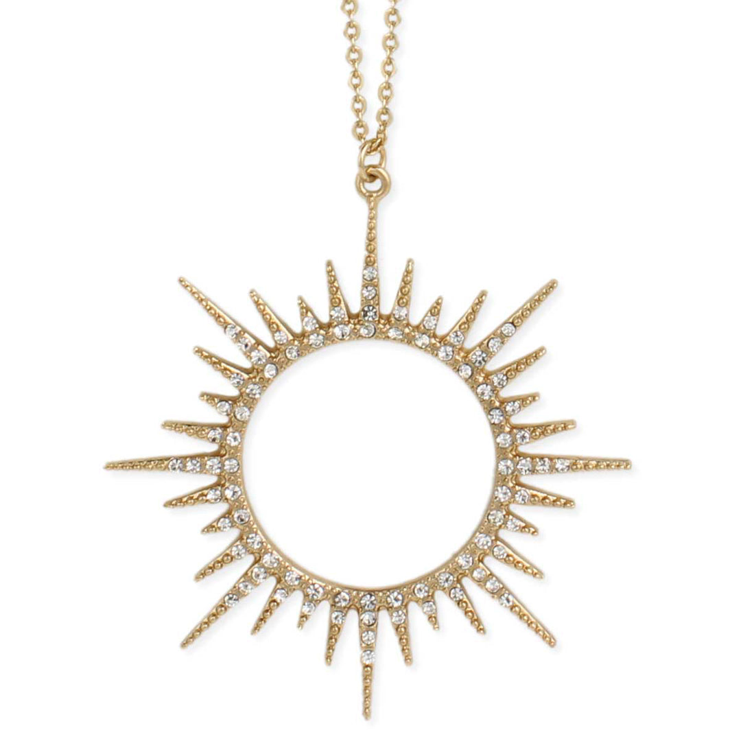 Gold & Crystal Sunburst Long Necklace