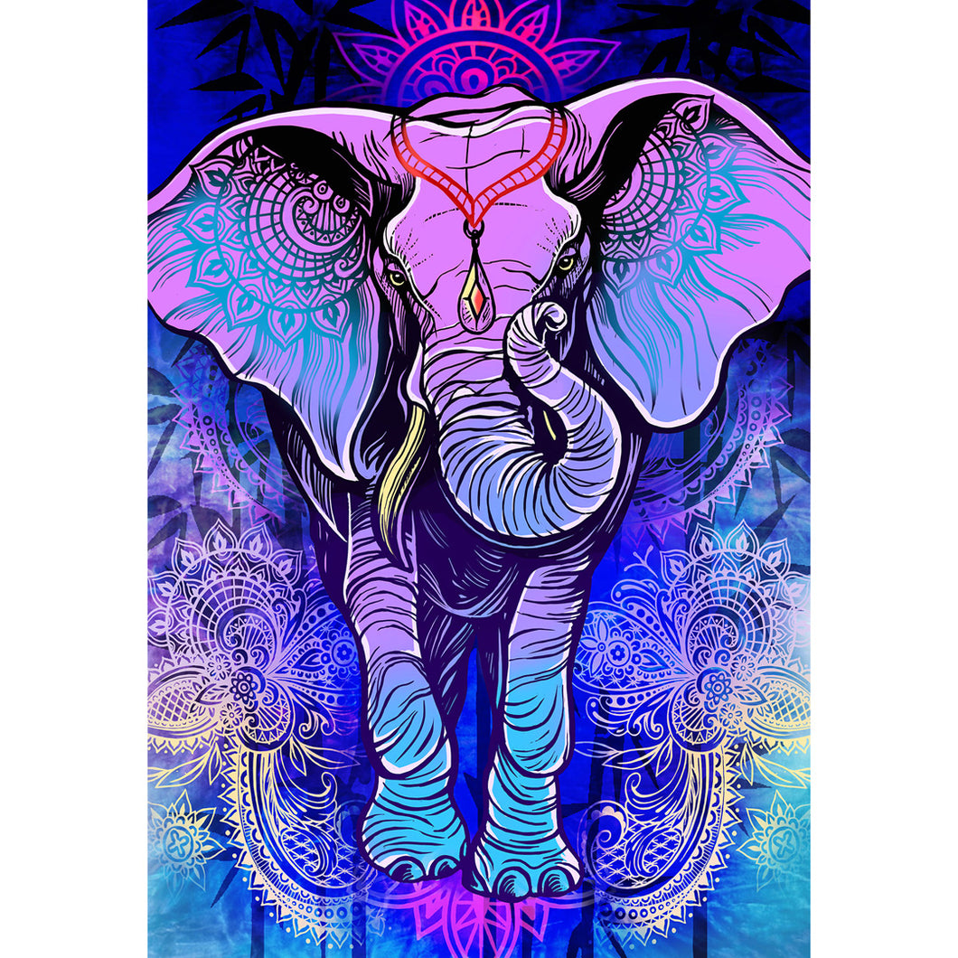 Purple Mandala Elephant 3D Tapestry