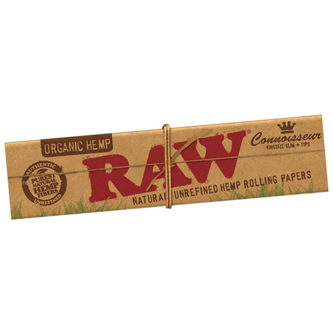 Raw Organic King Size Connoisseur Rolling Papers + Tips