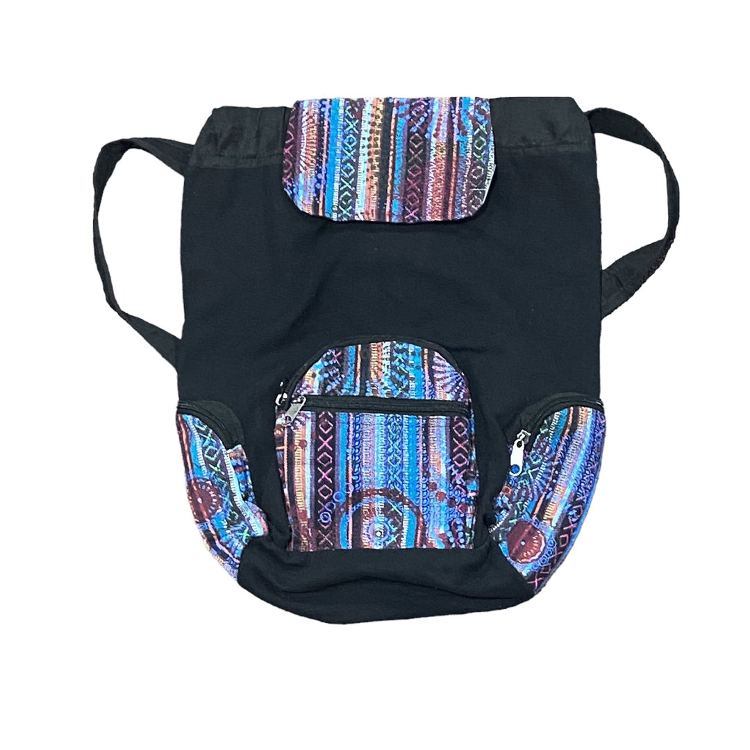 Solid & Patchwork Backpack - Black