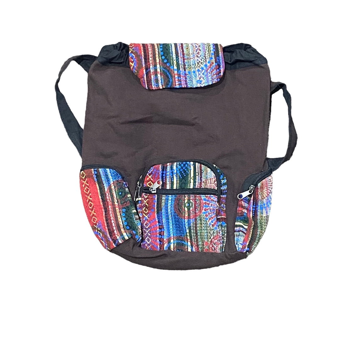 Solid & Patchwork Backpack - Brown