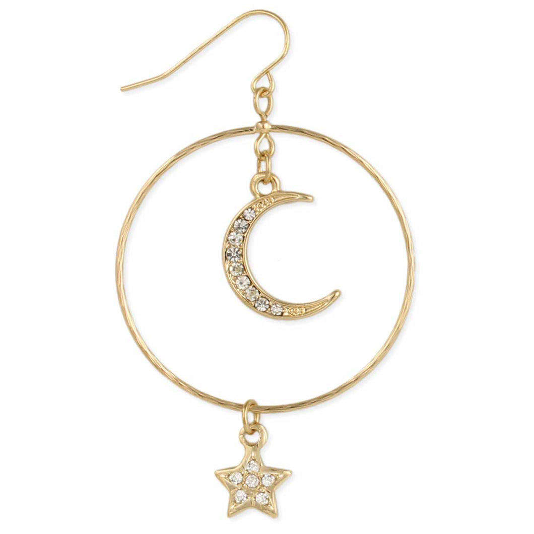 Sparkling Skies Gold Moon & Star Dangle Earrings
