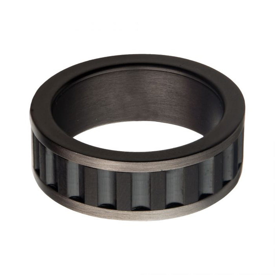 Stainless Steel & Gun Metal Black Ridge Spinner Ring