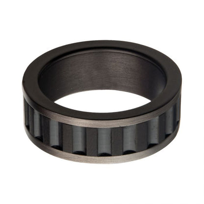 Stainless Steel & Gun Metal Black Ridge Spinner Ring