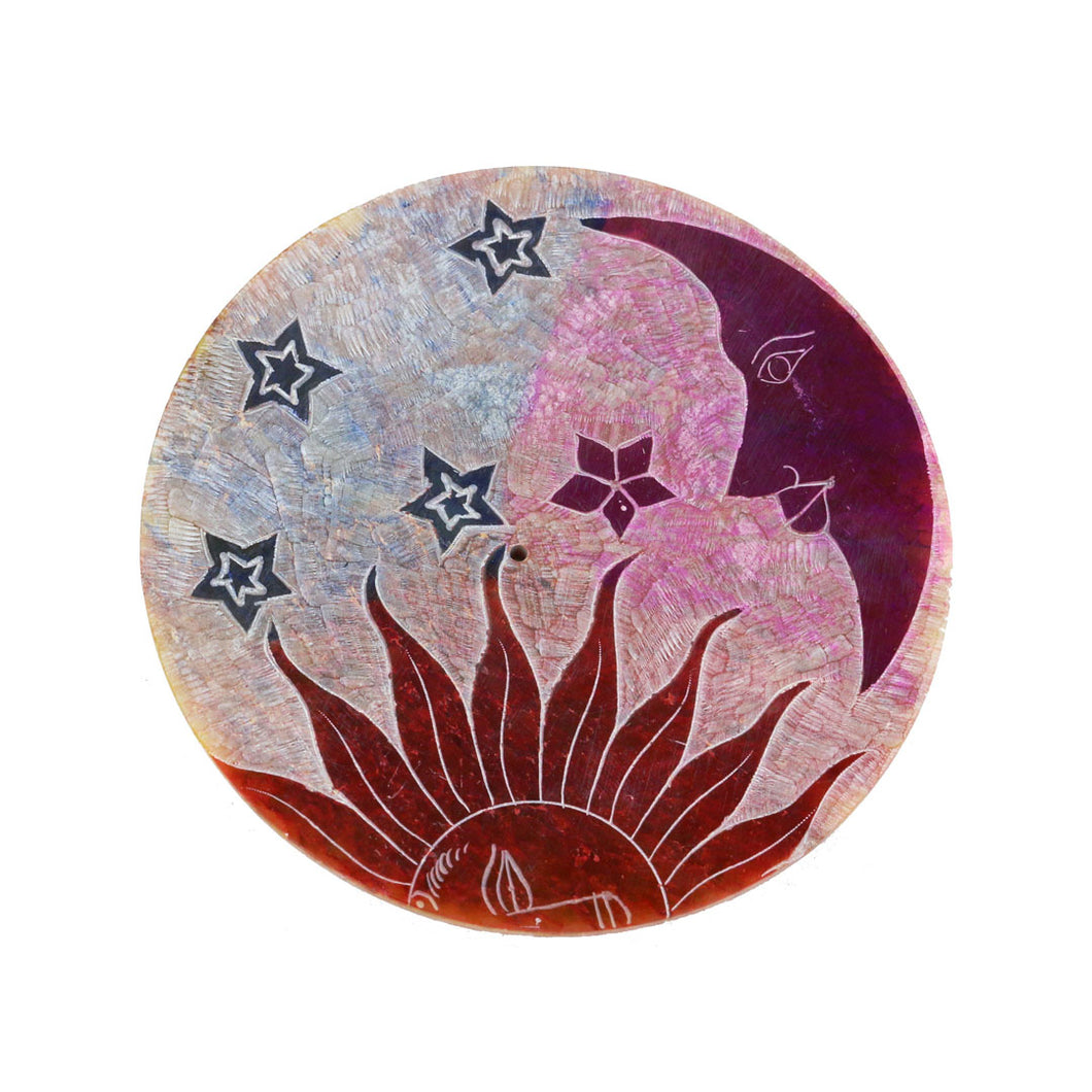 Sun Moon & Star Carved Incense Holder