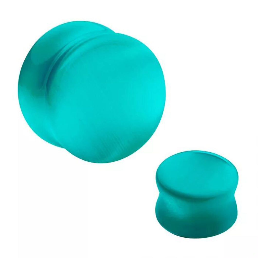 Teal Cat's Eye Concave Double Flare Plugs - Pair