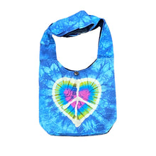 Load image into Gallery viewer, Tie-Dye Peace Heart Hobo Bag - Blue

