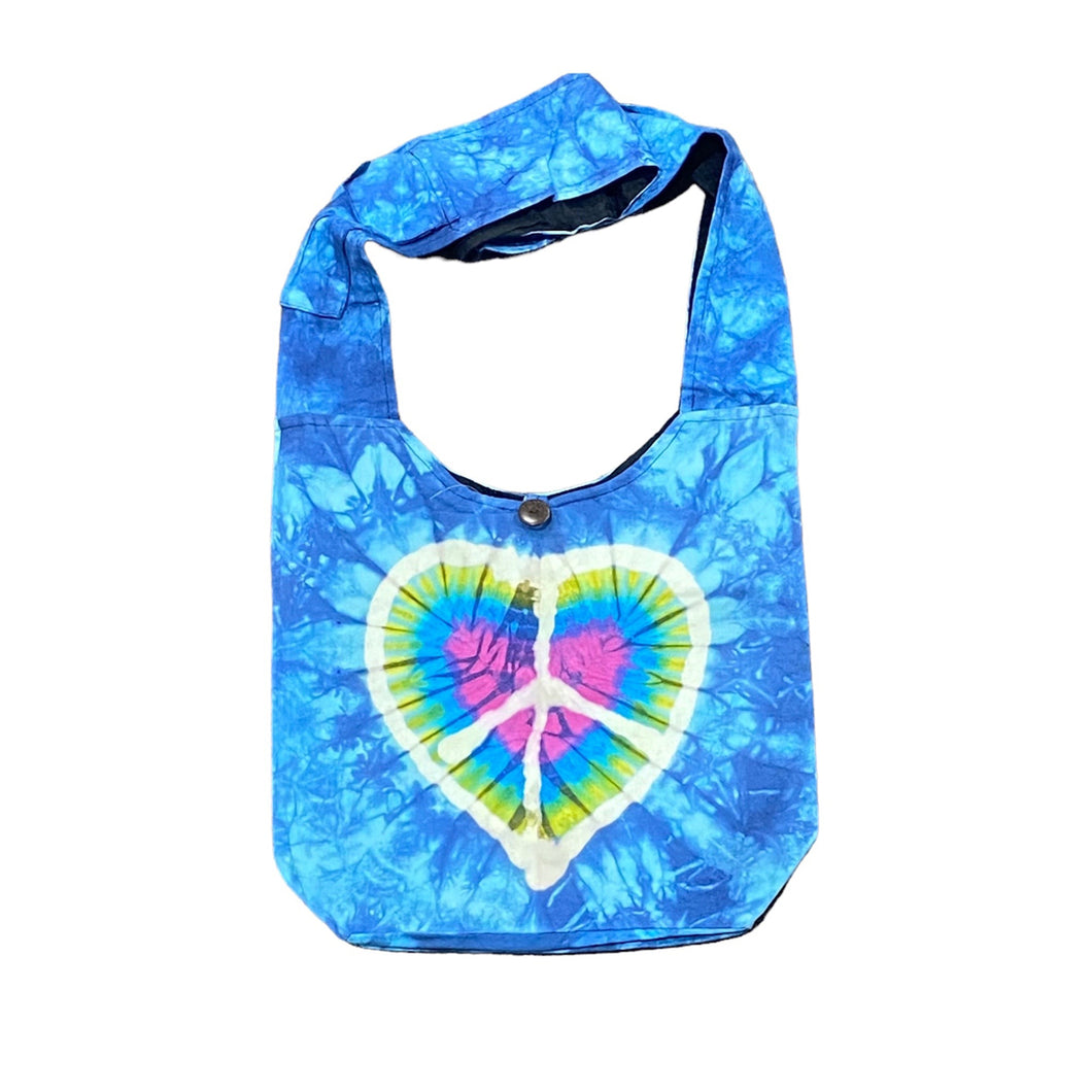 Tie-Dye Peace Heart Hobo Bag - Blue