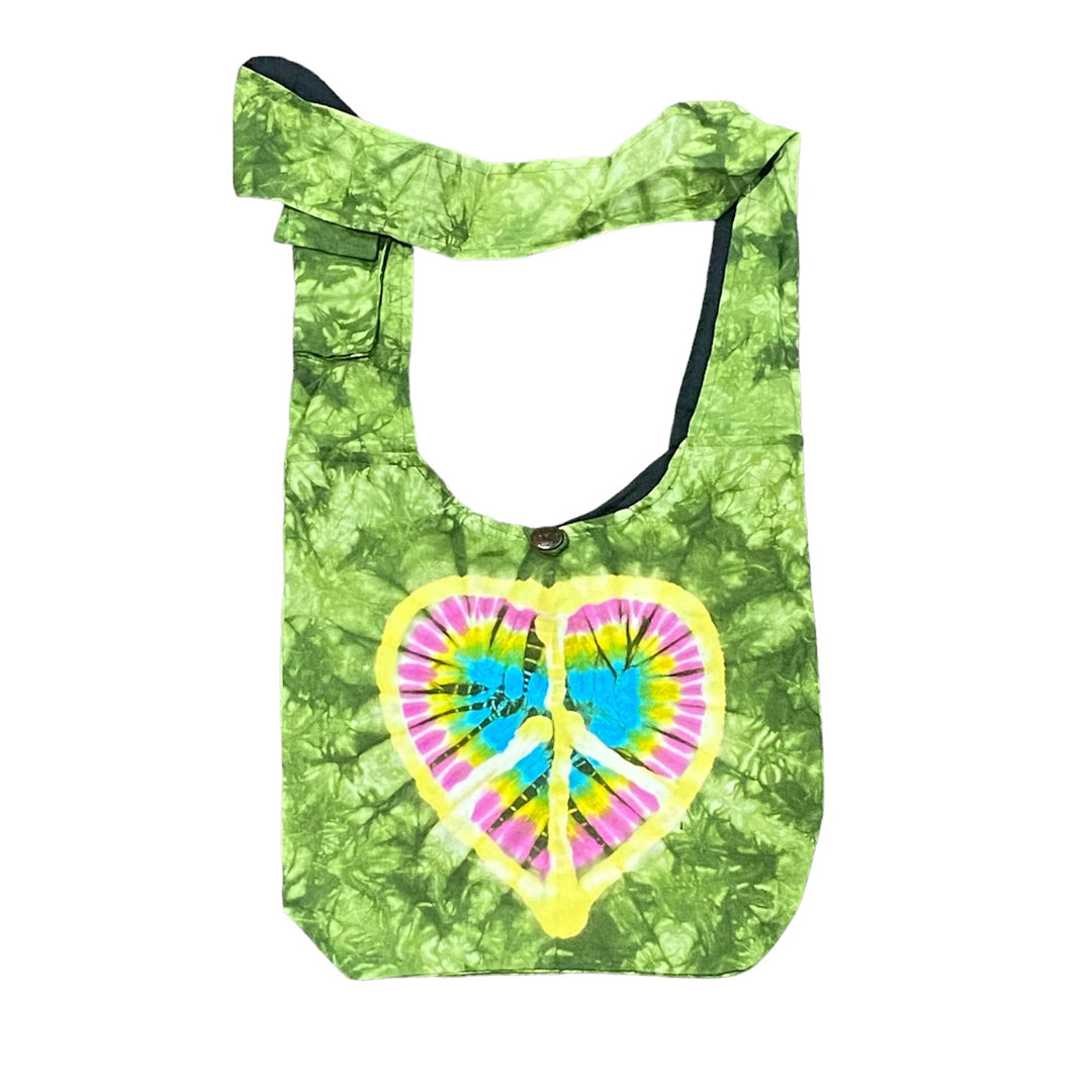 Tie-Dye Peace Heart Hobo Bag - Green