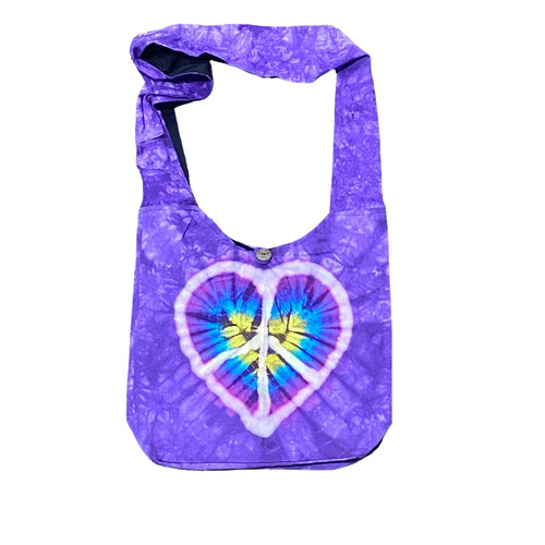 Tie-Dye Peace Heart Hobo Bag - Purple
