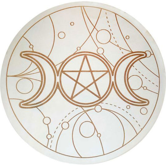 Triple Moon Wooden Crystal Grid